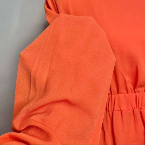 New York & Company Orange Chiffon Long Sleeve Tie Back Top Blouse Small - Picture 5 of 11